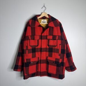 Woolrich Jacket Mens 42 Red Black Buffalo Plaid Wool Mackinaw Cruiser Hunting